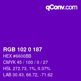 Color code: RGB 102 0 187 | qconv.com