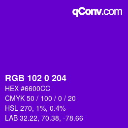 カラーコード: RGB 102 0 204 | qconv.com