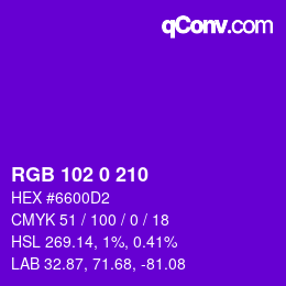 Color code: RGB 102 0 210 | qconv.com