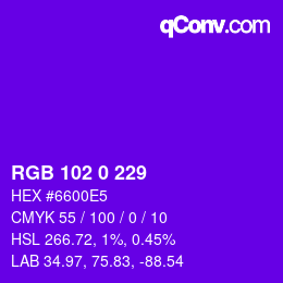 Color code: RGB 102 0 229 | qconv.com