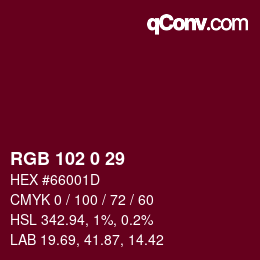 Color code: RGB 102 0 29 | qconv.com