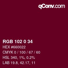 Color code: RGB 102 0 34 | qconv.com