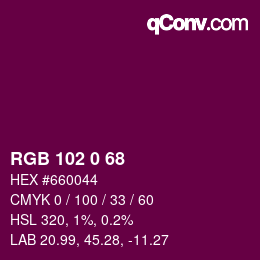 颜色代码: RGB 102 0 68 | qconv.com