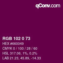 Color code: RGB 102 0 73 | qconv.com
