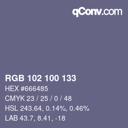 Color code: RGB 102 100 133 | qconv.com