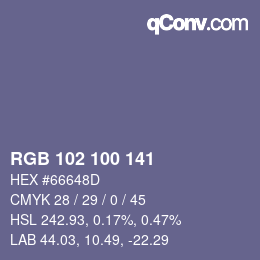Color code: RGB 102 100 141 | qconv.com