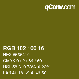 Color code: RGB 102 100 16 | qconv.com