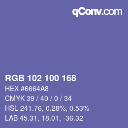 Color code: RGB 102 100 168 | qconv.com