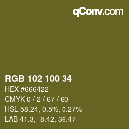 カラーコード: RGB 102 100 34 | qconv.com