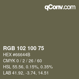 Code couleur: RGB 102 100 75 | qconv.com