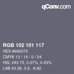 颜色代码: RGB 102 101 117 | qconv.com