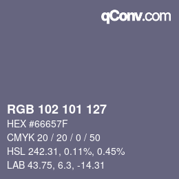 Color code: RGB 102 101 127 | qconv.com
