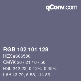 Color code: RGB 102 101 128 | qconv.com