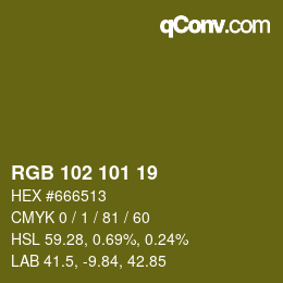 Color code: RGB 102 101 19 | qconv.com