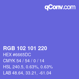 Color code: RGB 102 101 220 | qconv.com