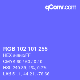 Color code: RGB 102 101 255 | qconv.com