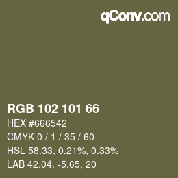 Color code: RGB 102 101 66 | qconv.com