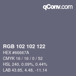 Color code: RGB 102 102 122 | qconv.com