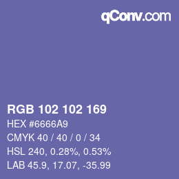 Color code: RGB 102 102 169 | qconv.com