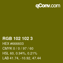 Color code: RGB 102 102 3 | qconv.com