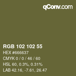 Color code: RGB 102 102 55 | qconv.com