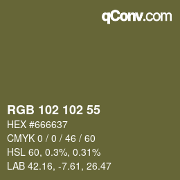 Color code: RGB 102 102 55 | qconv.com