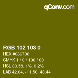 Color code: RGB 102 103 0 | qconv.com