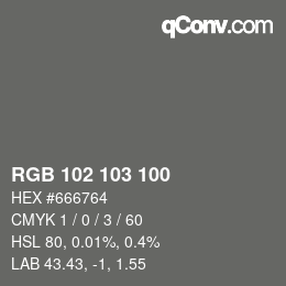 Color code: RGB 102 103 100 | qconv.com