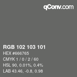 Color code: RGB 102 103 101 | qconv.com