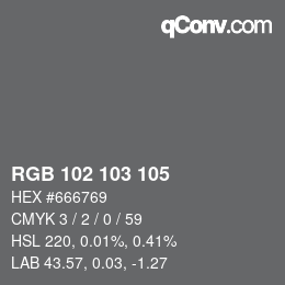 Farbcode: RGB 102 103 105 | qconv.com