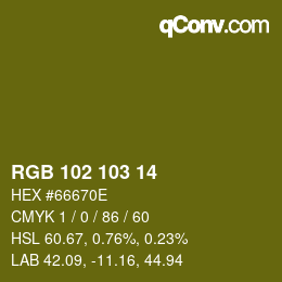 Color code: RGB 102 103 14 | qconv.com