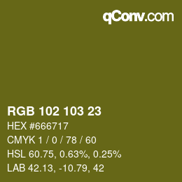 カラーコード: RGB 102 103 23 | qconv.com