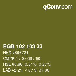 Color code: RGB 102 103 33 | qconv.com