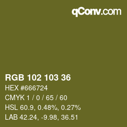 Color code: RGB 102 103 36 | qconv.com