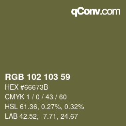 Color code: RGB 102 103 59 | qconv.com