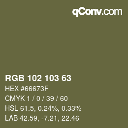 Farbcode: RGB 102 103 63 | qconv.com