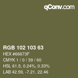 Color code: RGB 102 103 63 | qconv.com