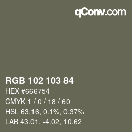 Color code: RGB 102 103 84 | qconv.com