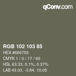 Color code: RGB 102 103 85 | qconv.com