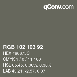Color code: RGB 102 103 92 | qconv.com