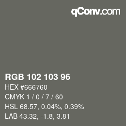 Color code: RGB 102 103 96 | qconv.com