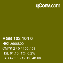 Color code: RGB 102 104 0 | qconv.com