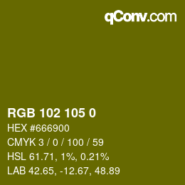 Code couleur: RGB 102 105 0 | qconv.com