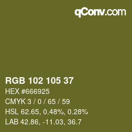 Color code: RGB 102 105 37 | qconv.com
