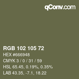 Color code: RGB 102 105 72 | qconv.com