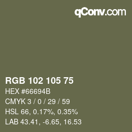 Color code: RGB 102 105 75 | qconv.com