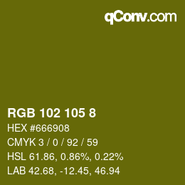 颜色代码: RGB 102 105 8 | qconv.com