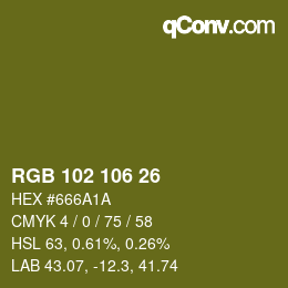 Color code: RGB 102 106 26 | qconv.com