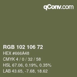 Color code: RGB 102 106 72 | qconv.com