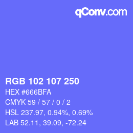 カラーコード: RGB 102 107 250 | qconv.com